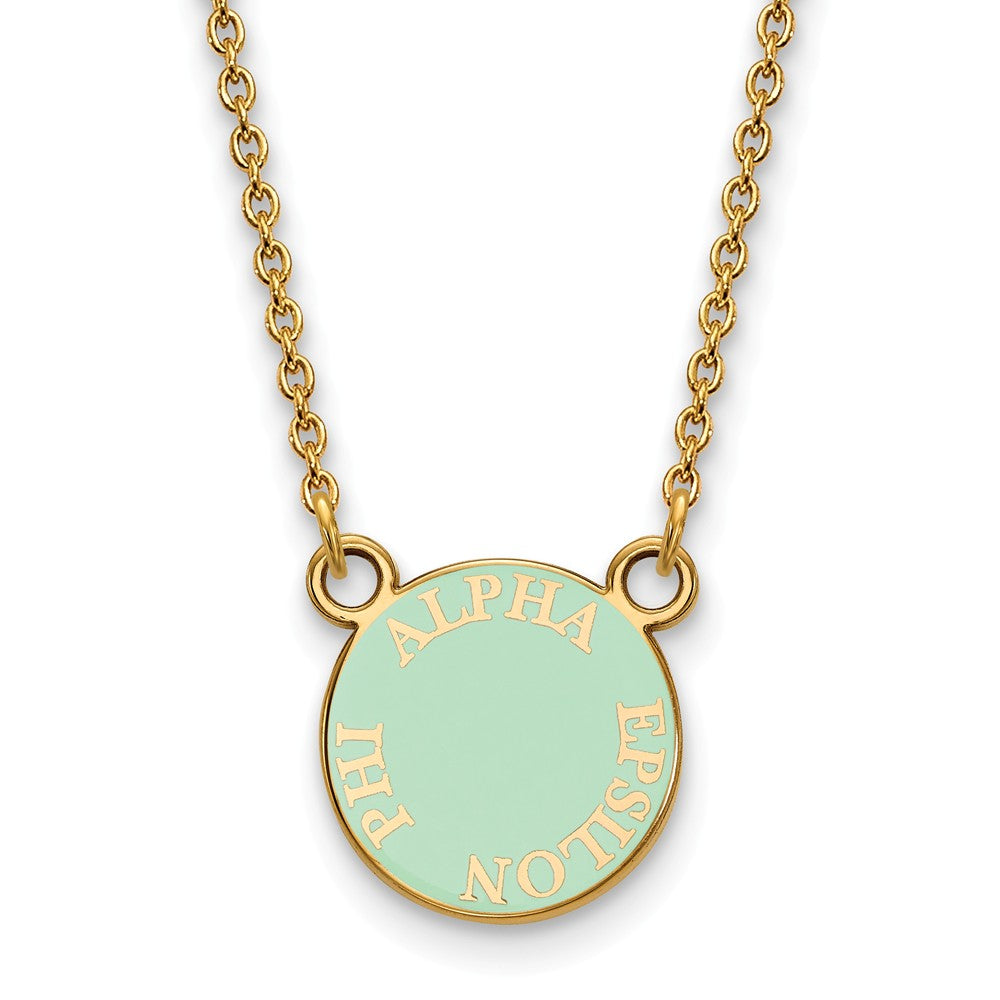 14K Plated Silver Alpha Epsilon Phi XS (Tiny) Enamel Disc Necklace, Item N14587 by The Black Bow Jewelry Co.