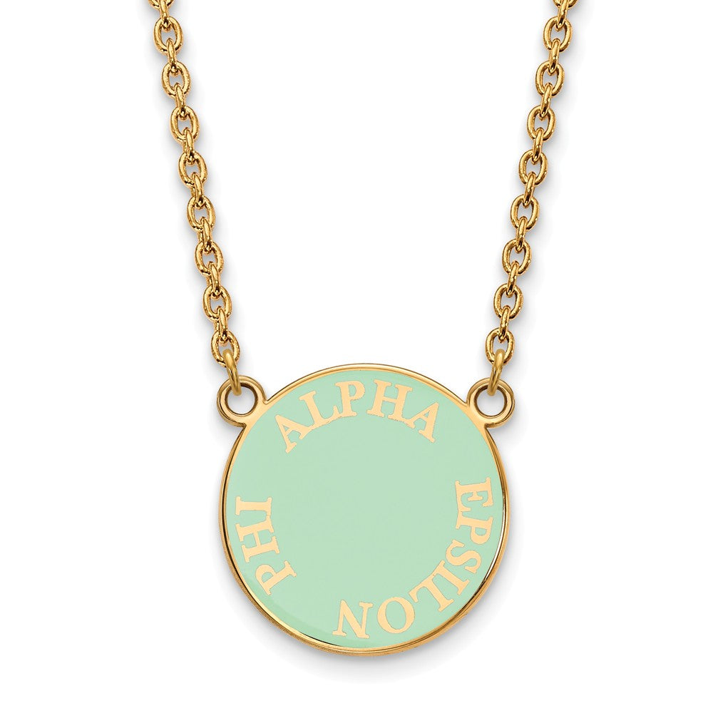 14K Plated Silver Alpha Epsilon Phi Small Enamel Disc Necklace, Item N14588 by The Black Bow Jewelry Co.