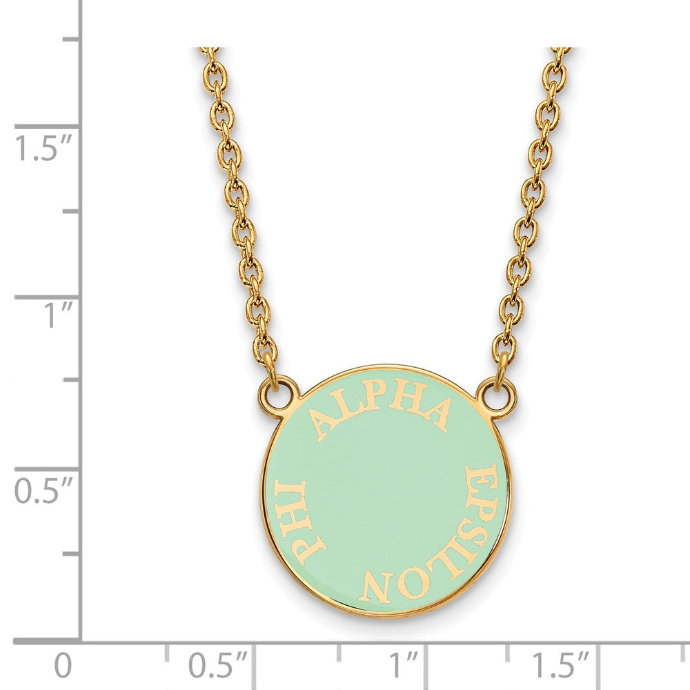 Alternate view of the 14K Plated Silver Alpha Epsilon Phi Small Enamel Disc Necklace by The Black Bow Jewelry Co.