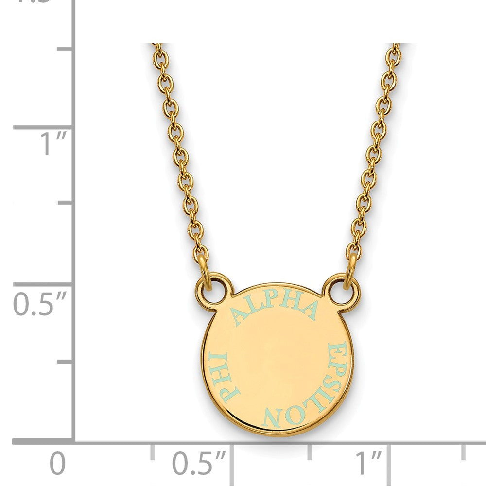 Alternate view of the 14K Plated Silver Alpha Epsilon Phi XS (Tiny) Aqua Enamel Necklace by The Black Bow Jewelry Co.