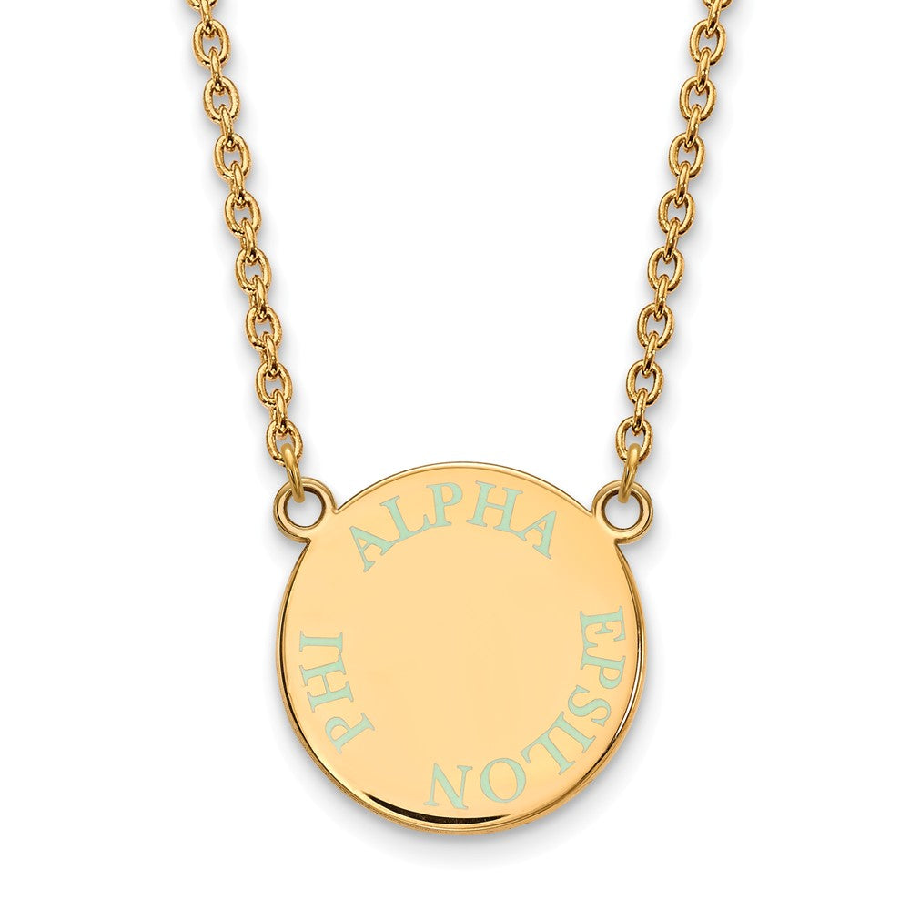 14K Plated Silver Alpha Epsilon Phi Small Aqua Enamel Necklace, Item N14590 by The Black Bow Jewelry Co.