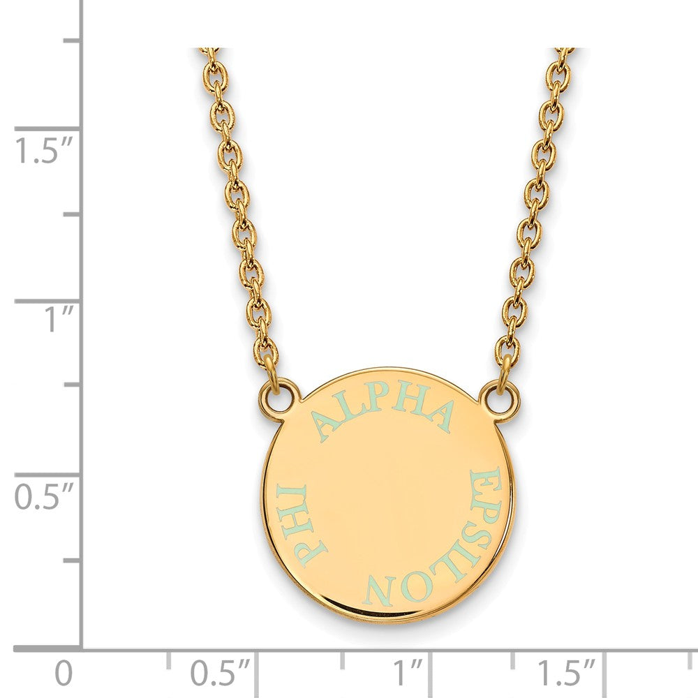 Alternate view of the 14K Plated Silver Alpha Epsilon Phi Small Aqua Enamel Necklace by The Black Bow Jewelry Co.