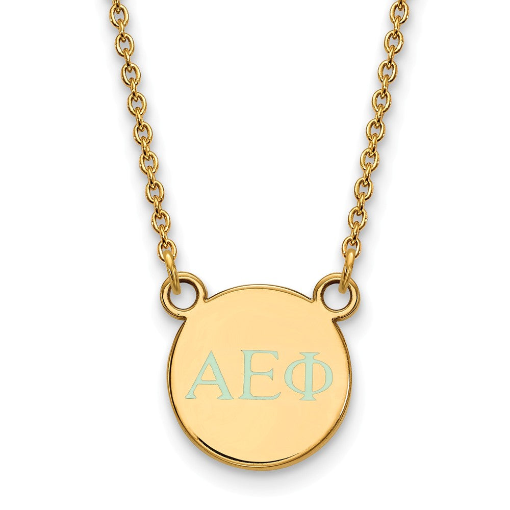 14K Plated Silver Alpha Epsilon Phi XS Aqua Enamel Greek Necklace, Item N14593 by The Black Bow Jewelry Co.