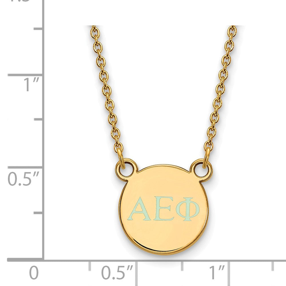 Alternate view of the 14K Plated Silver Alpha Epsilon Phi XS Aqua Enamel Greek Necklace by The Black Bow Jewelry Co.