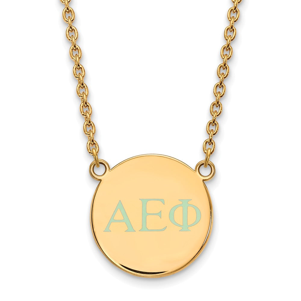 14K Plated Silver Alpha Epsilon Phi Small Aqua Enamel Greek Necklace, Item N14594 by The Black Bow Jewelry Co.