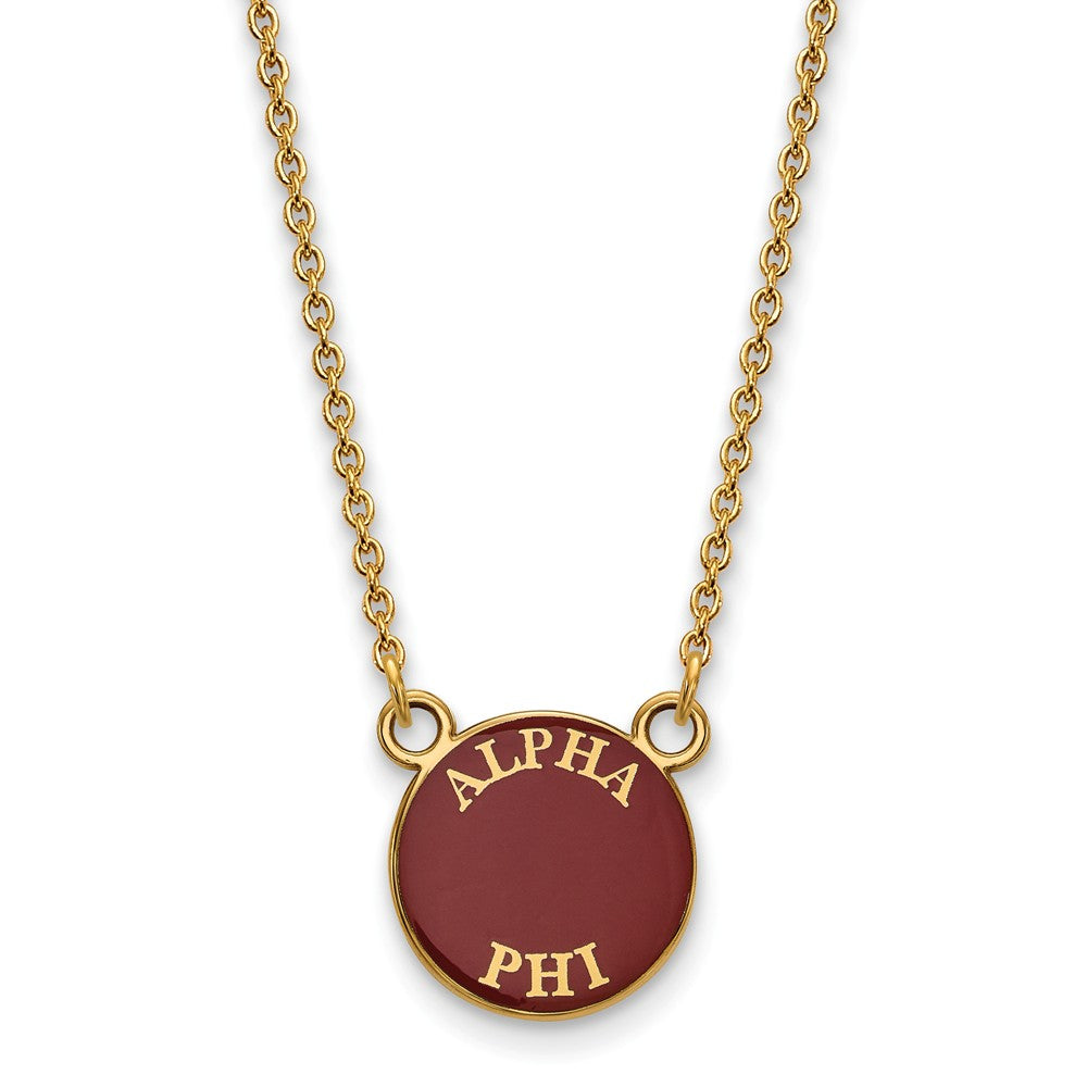 14K Plated Silver Alpha Phi Small Enamel Disc Necklace, Item N14601 by The Black Bow Jewelry Co.
