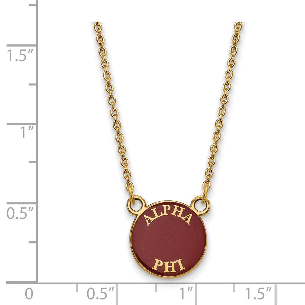 Alternate view of the 14K Plated Silver Alpha Phi Small Enamel Disc Necklace by The Black Bow Jewelry Co.