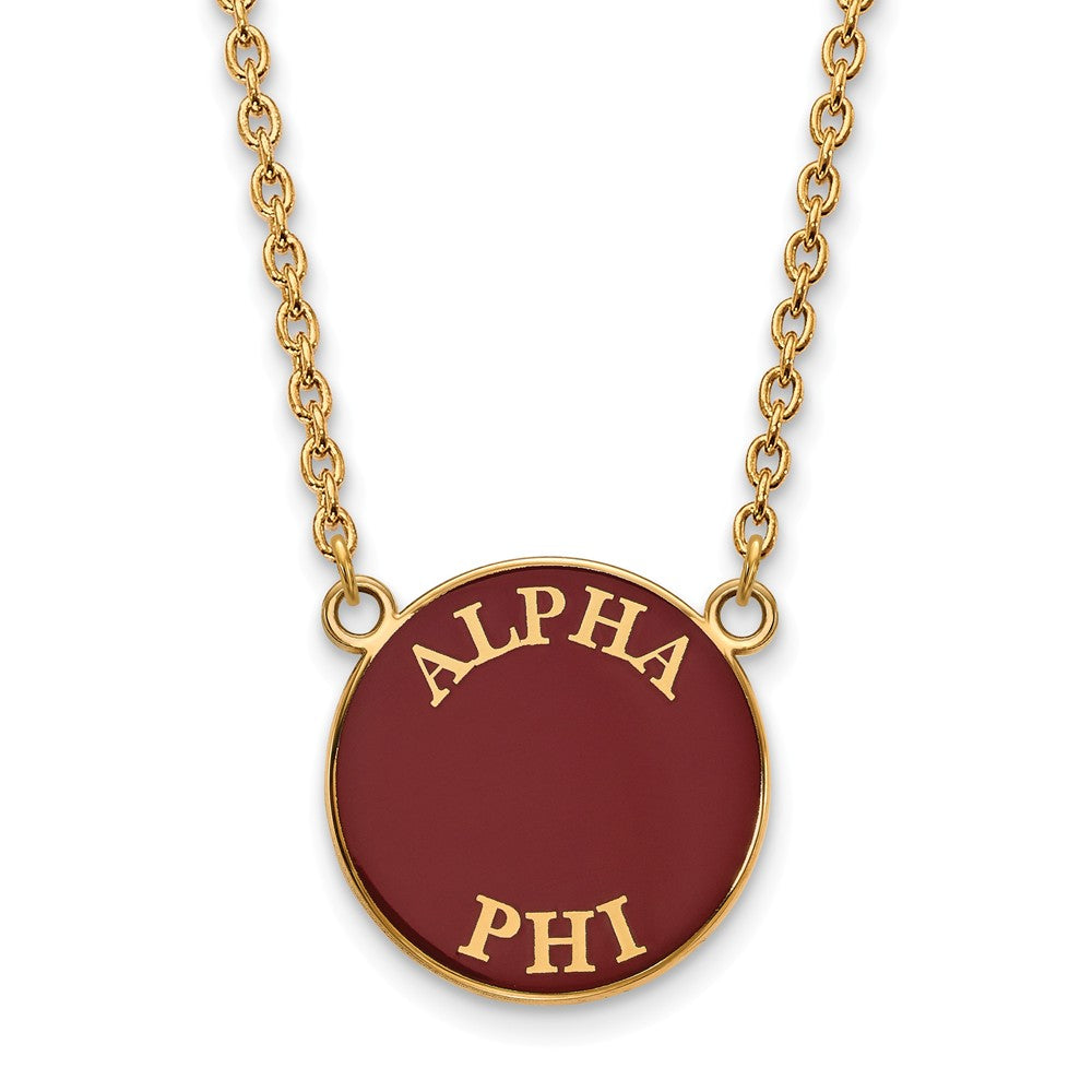 14K Plated Silver Alpha Phi Large Enamel Disc Necklace, Item N14602 by The Black Bow Jewelry Co.
