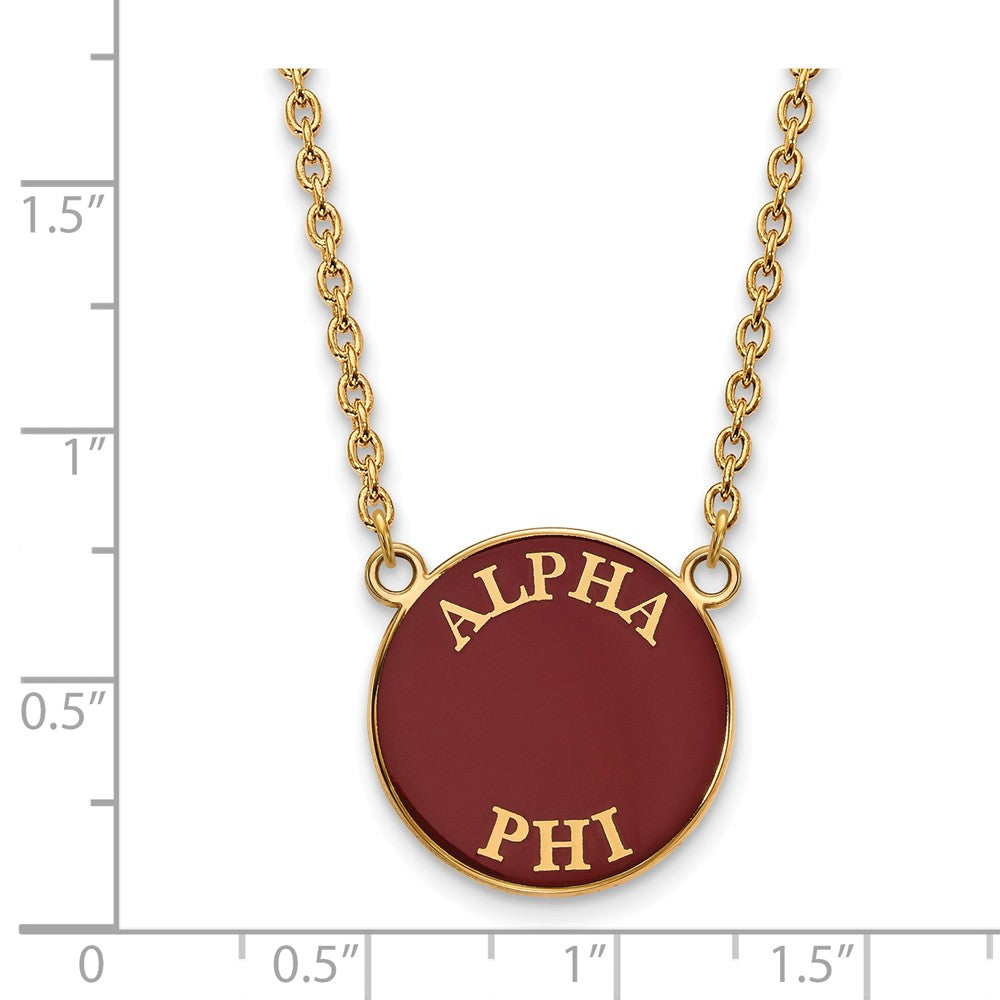 Alternate view of the 14K Plated Silver Alpha Phi Large Enamel Disc Necklace by The Black Bow Jewelry Co.