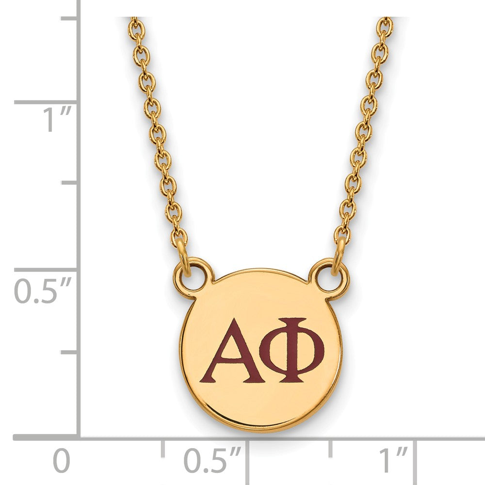 Alternate view of the 14K Plated Silver Alpha Phi Small Red Enamel Greek Letters Necklace by The Black Bow Jewelry Co.