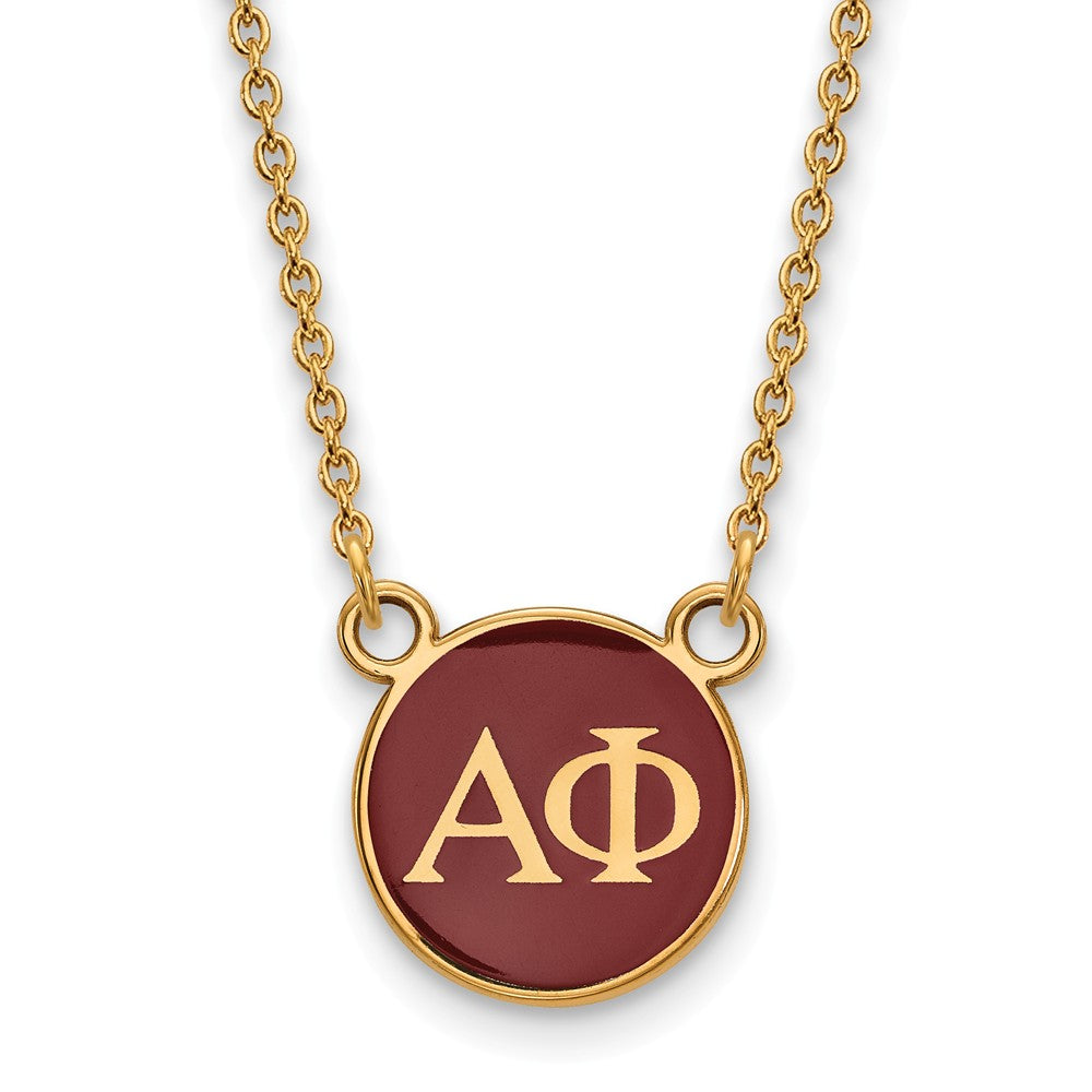 14K Plated Silver Alpha Phi Small Red Enamel Disc Necklace, Item N14609 by The Black Bow Jewelry Co.