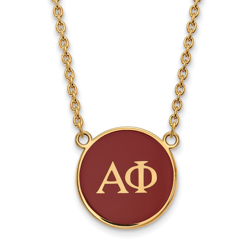 14K Plated Silver Alpha Phi Large Red Enamel Disc Necklace, Item N14610 by The Black Bow Jewelry Co.