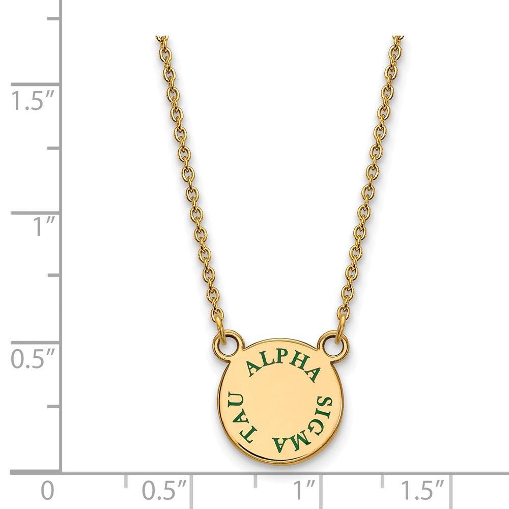 Alternate view of the 14K Plated Silver Alpha Sigma Tau Small Green Enamel Necklace by The Black Bow Jewelry Co.