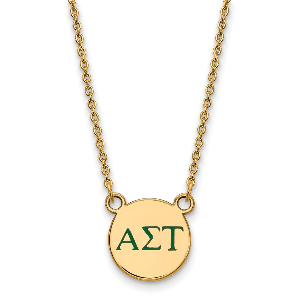 14K Plated Silver Alpha Sigma Tau Small Green Enamel Greek Necklace, Item N14621 by The Black Bow Jewelry Co.