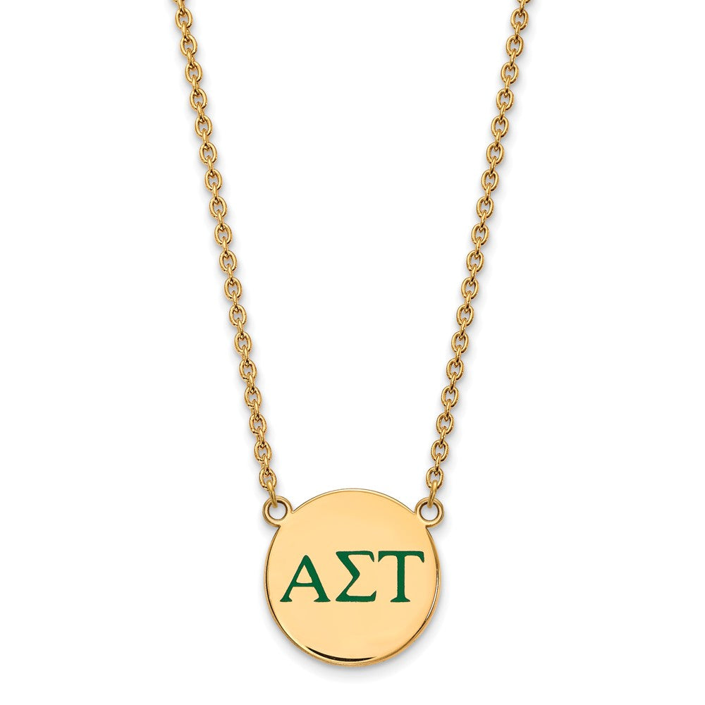 14K Plated Silver Alpha Sigma Tau Large Green Enamel Greek Necklace, Item N14622 by The Black Bow Jewelry Co.