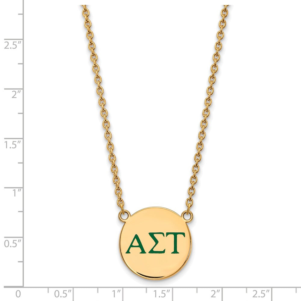 Alternate view of the 14K Plated Silver Alpha Sigma Tau Large Green Enamel Greek Necklace by The Black Bow Jewelry Co.