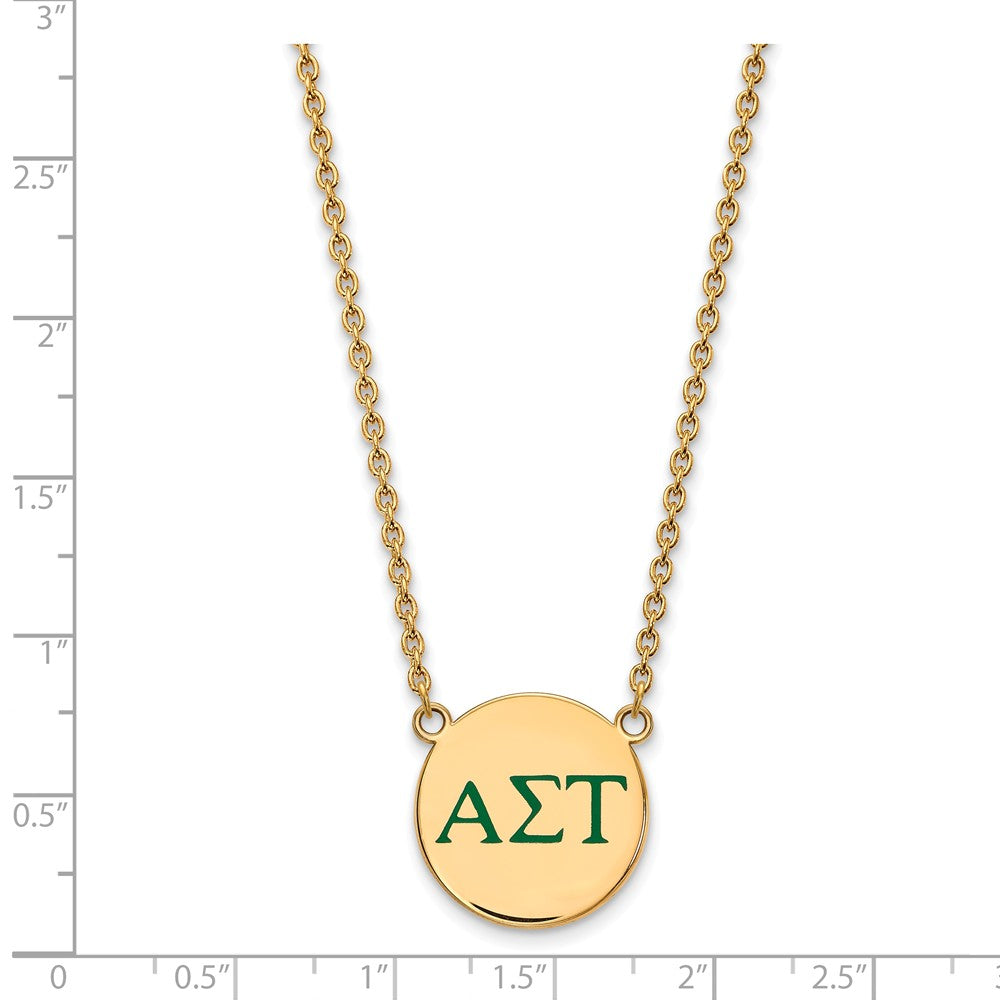 Alternate view of the 14K Plated Silver Alpha Sigma Tau Large Green Enamel Greek Necklace by The Black Bow Jewelry Co.