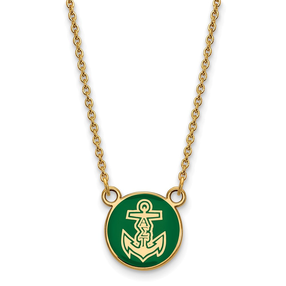 14K Plated Silver Alpha Sigma Tau Small Enamel Logo Necklace, Item N14625 by The Black Bow Jewelry Co.