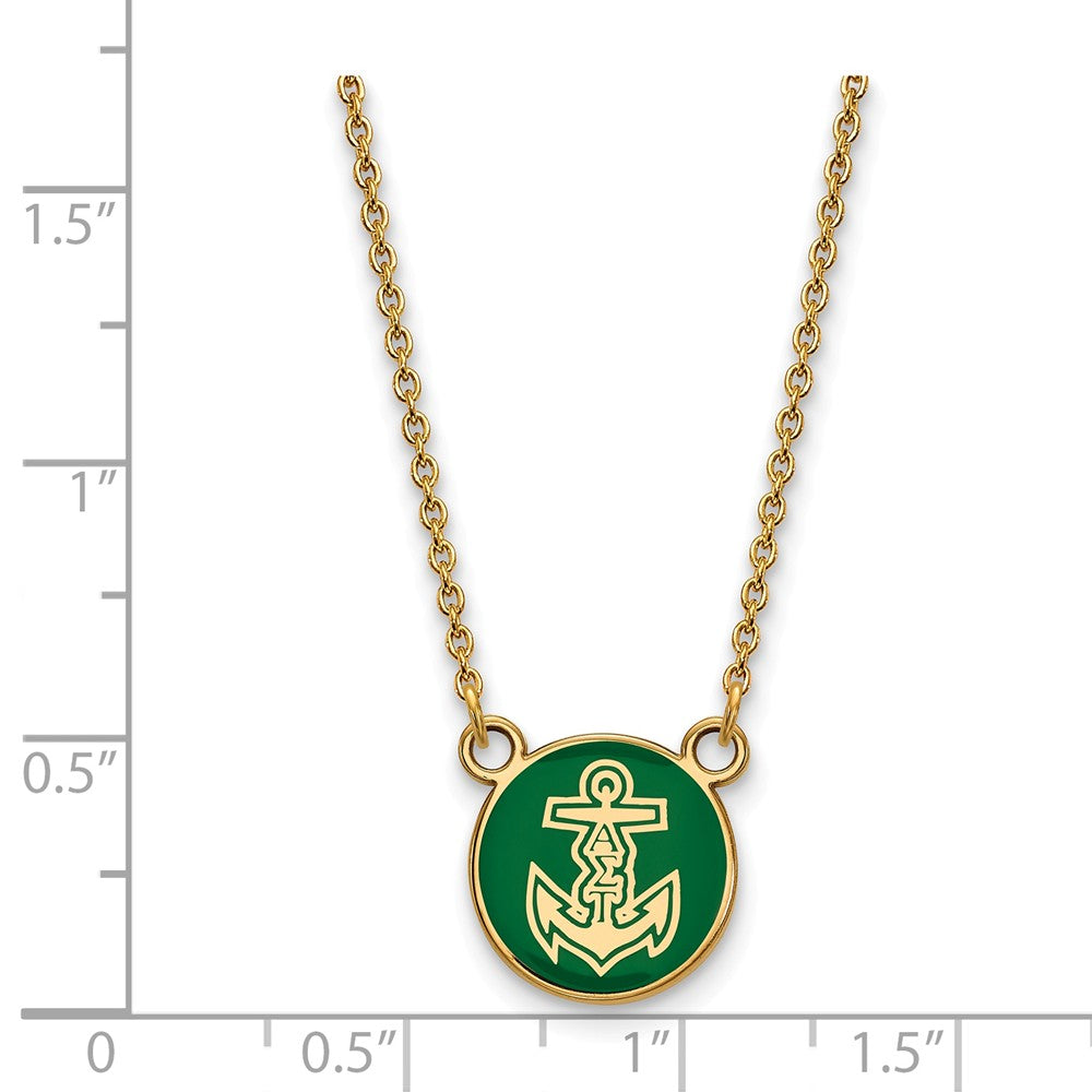 Alternate view of the 14K Plated Silver Alpha Sigma Tau Small Enamel Logo Necklace by The Black Bow Jewelry Co.