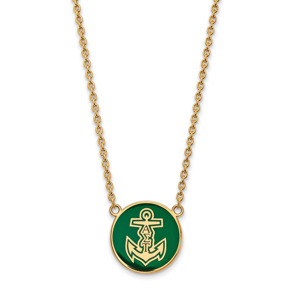 14K Plated Silver Alpha Sigma Tau Large Enamel Logo Necklace, Item N14626 by The Black Bow Jewelry Co.