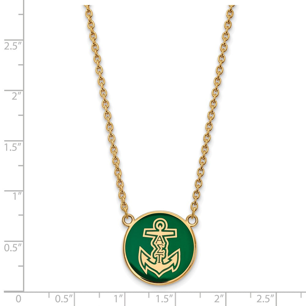 Alternate view of the 14K Plated Silver Alpha Sigma Tau Large Enamel Logo Necklace by The Black Bow Jewelry Co.