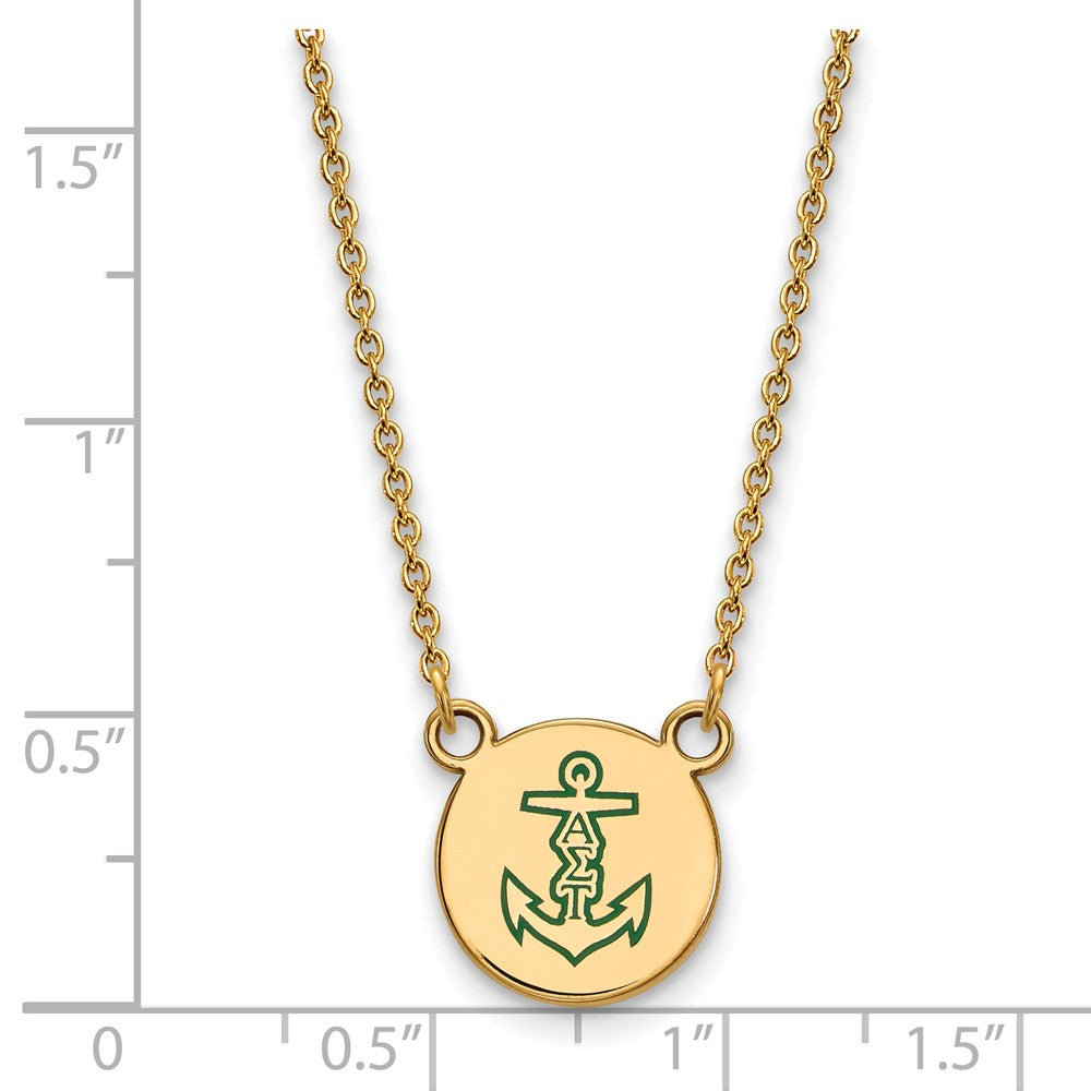Alternate view of the 14K Plated Silver Alpha Sigma Tau Small Enamel Necklace by The Black Bow Jewelry Co.