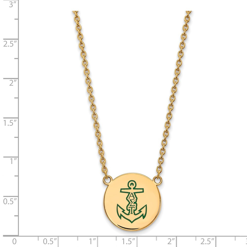 Alternate view of the 14K Plated Silver Alpha Sigma Tau Large Enamel Necklace by The Black Bow Jewelry Co.