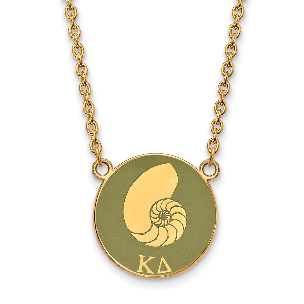 14K Plated Silver Kappa Delta Large Green Enamel Logo Necklace, Item N14655 by The Black Bow Jewelry Co.