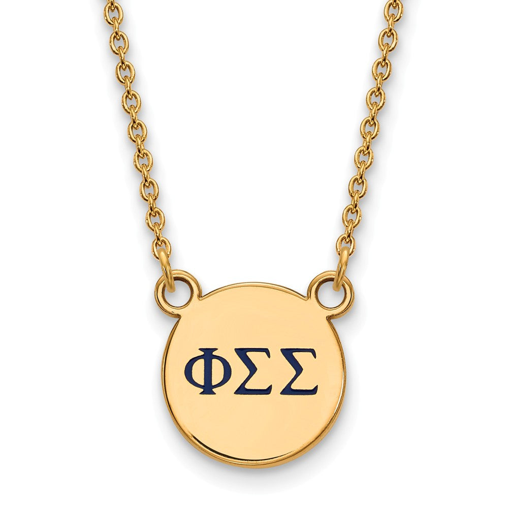 14K Plated Silver Phi Sigma Sigma Small Blue Enamel Greek Necklace, Item N14663 by The Black Bow Jewelry Co.