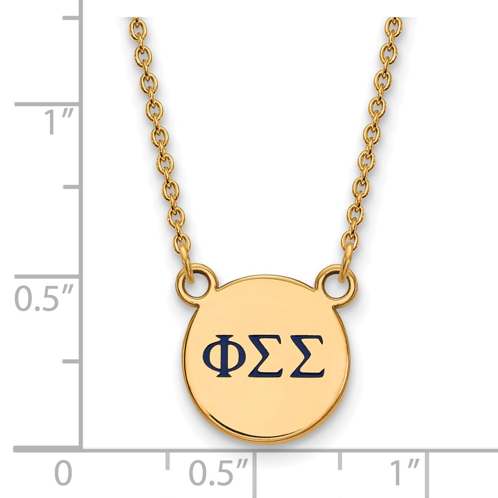 Alternate view of the 14K Plated Silver Phi Sigma Sigma Small Blue Enamel Greek Necklace by The Black Bow Jewelry Co.