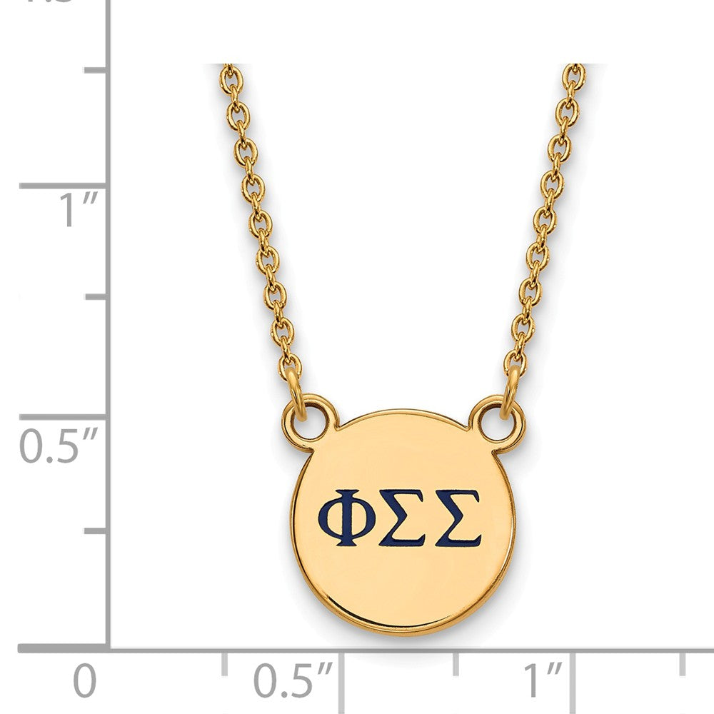Alternate view of the 14K Plated Silver Phi Sigma Sigma Small Blue Enamel Greek Necklace by The Black Bow Jewelry Co.