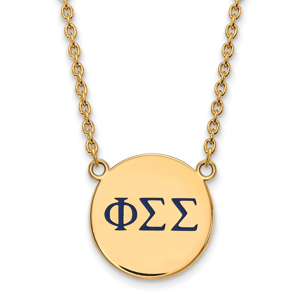 14K Plated Silver Phi Sigma Sigma Large Blue Enamel Greek Necklace, Item N14664 by The Black Bow Jewelry Co.