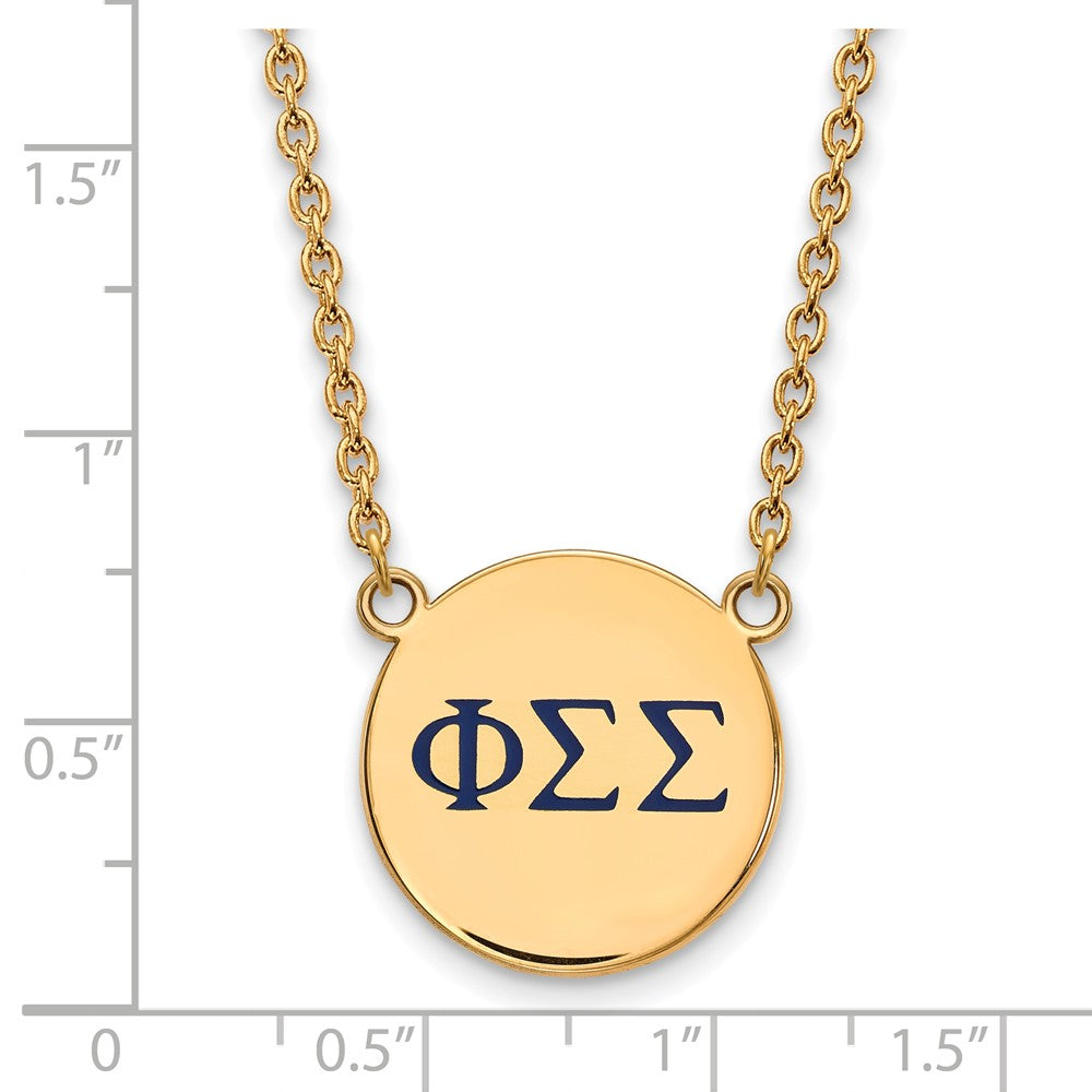 Alternate view of the 14K Plated Silver Phi Sigma Sigma Large Blue Enamel Greek Necklace by The Black Bow Jewelry Co.