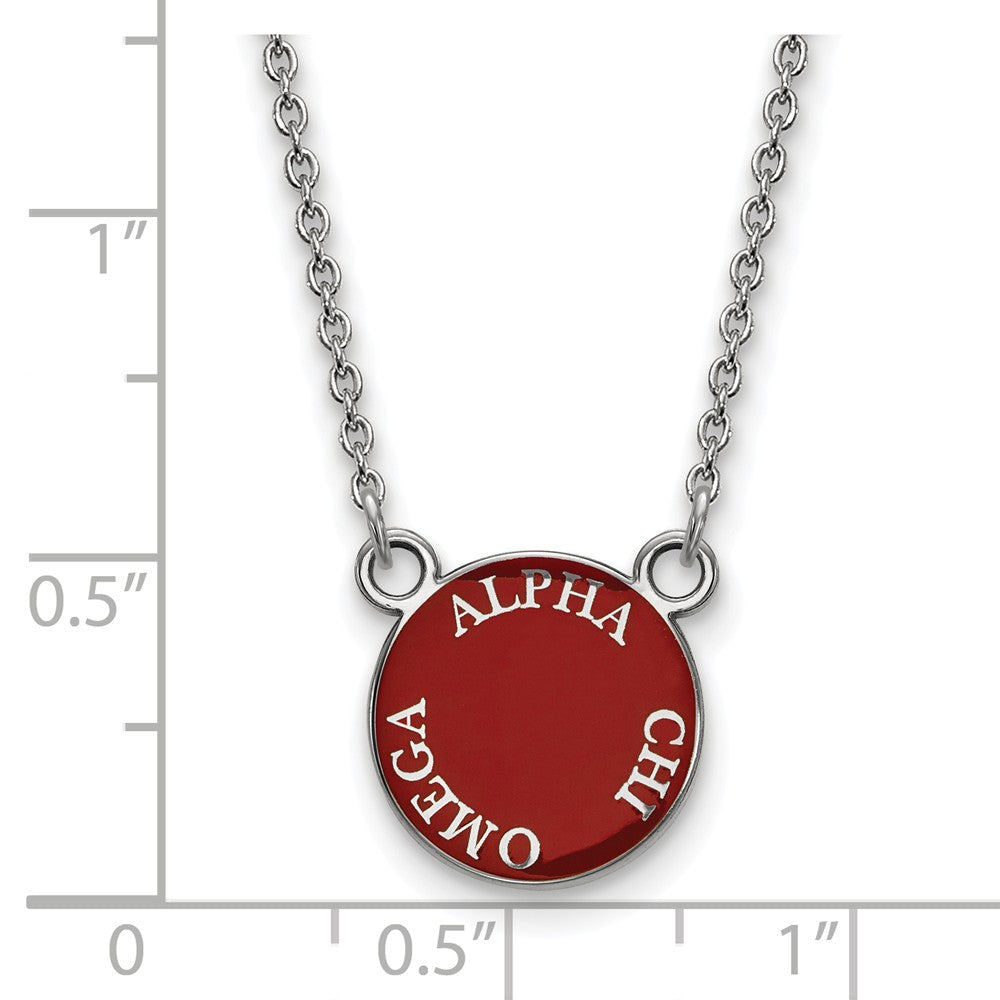 Alternate view of the Sterling Silver Alpha Chi Omega Small Enamel Disc Necklace by The Black Bow Jewelry Co.