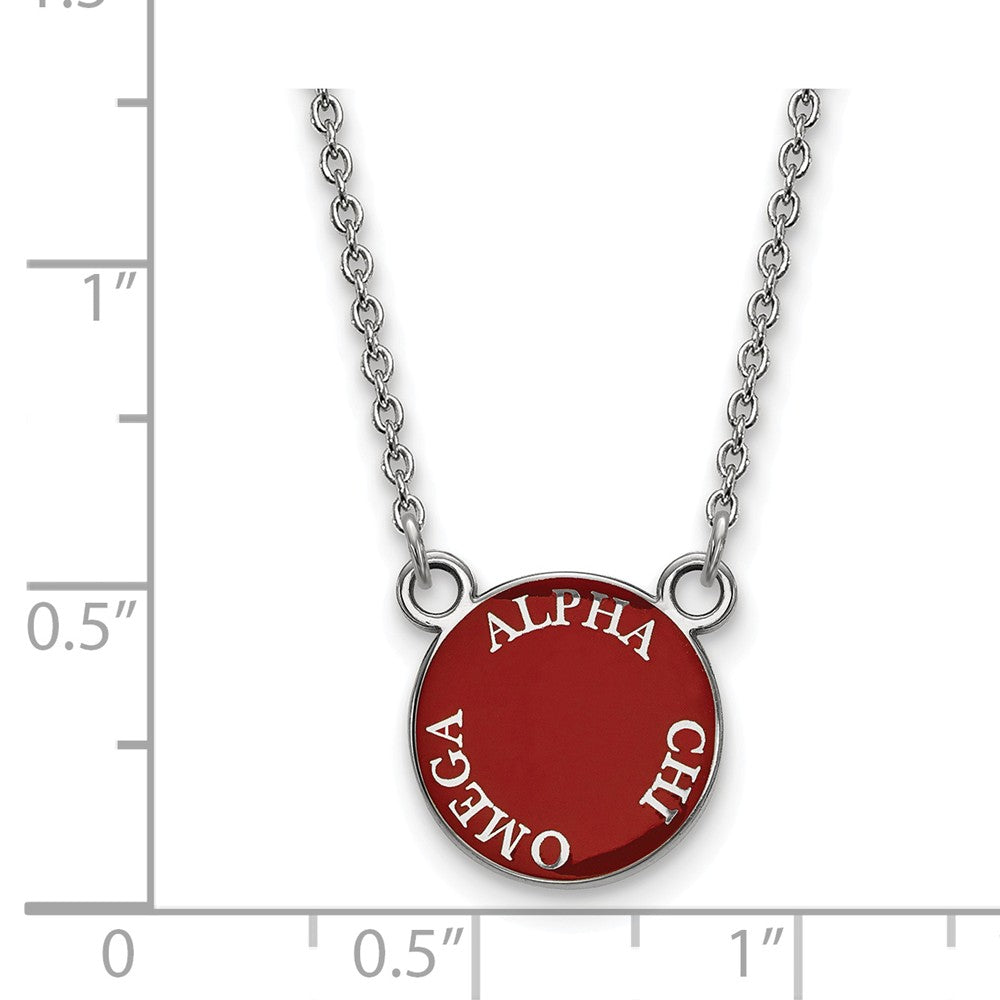Alternate view of the Sterling Silver Alpha Chi Omega Small Enamel Disc Necklace by The Black Bow Jewelry Co.