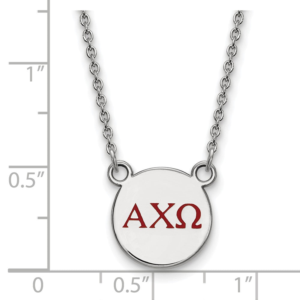Alternate view of the Sterling Silver Alpha Chi Omega Small Red Enamel Greek Necklace by The Black Bow Jewelry Co.