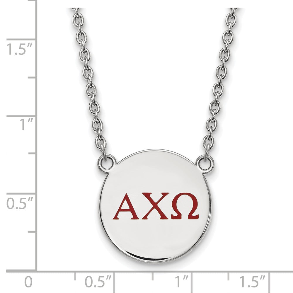 Alternate view of the Sterling Silver Alpha Chi Omega Large Red Enamel Greek Necklace by The Black Bow Jewelry Co.