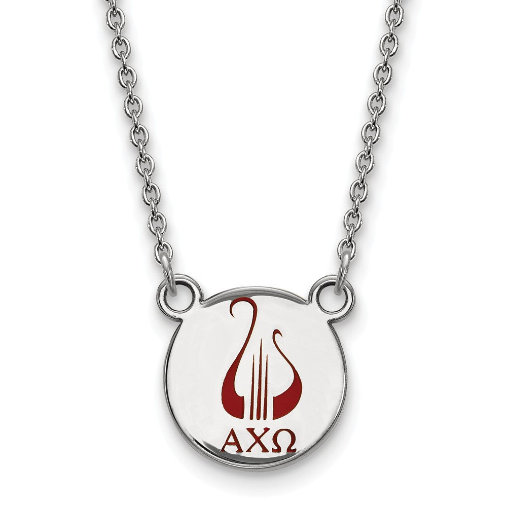 Sterling Silver Alpha Chi Omega Small Enamel Necklace, Item N14686 by The Black Bow Jewelry Co.