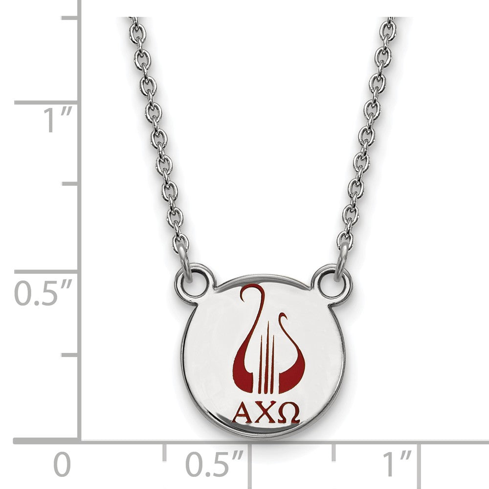 Alternate view of the Sterling Silver Alpha Chi Omega Small Enamel Necklace by The Black Bow Jewelry Co.