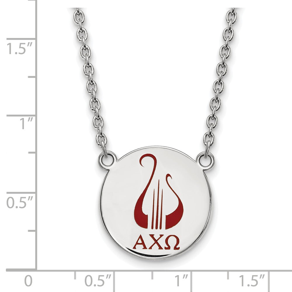 Alternate view of the Sterling Silver Alpha Chi Omega Large Enamel Necklace by The Black Bow Jewelry Co.