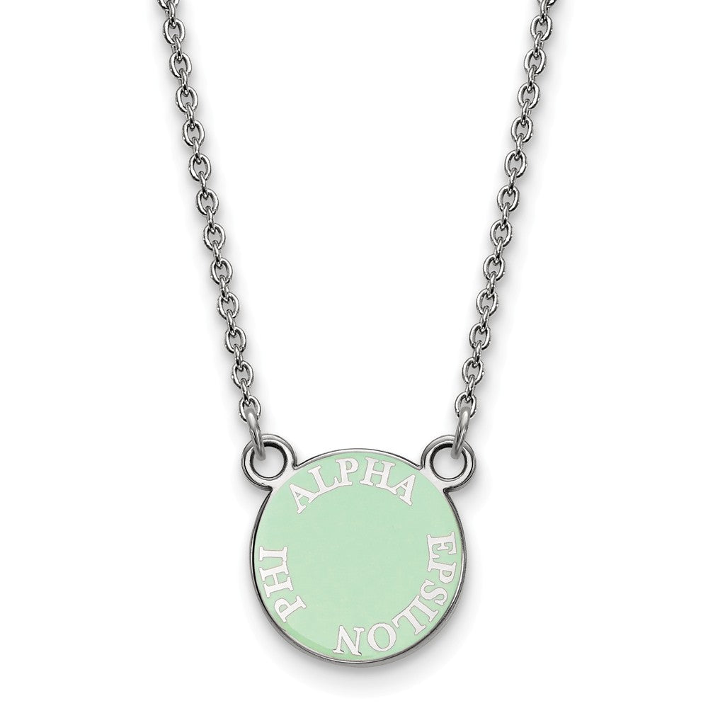 Sterling Silver Alpha Epsilon Phi XS (Tiny) Enamel Disc Necklace, Item N14702 by The Black Bow Jewelry Co.