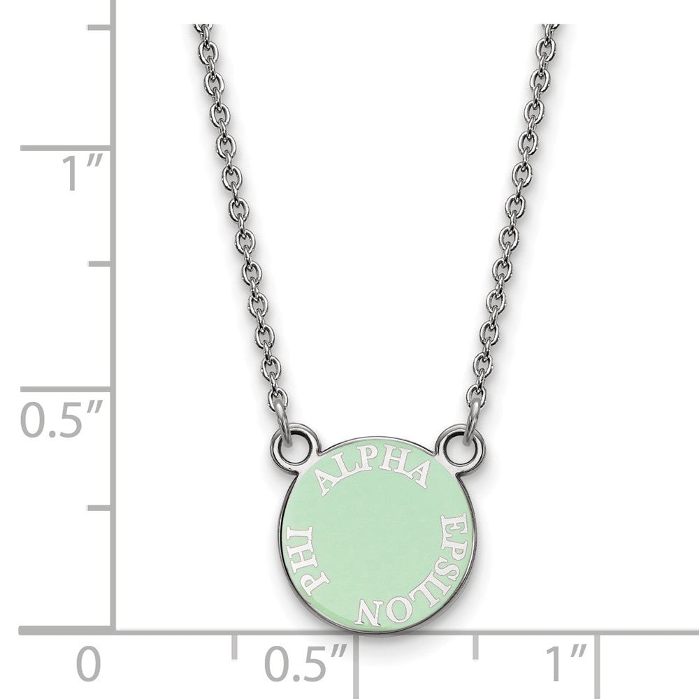 Alternate view of the Sterling Silver Alpha Epsilon Phi XS (Tiny) Enamel Disc Necklace by The Black Bow Jewelry Co.