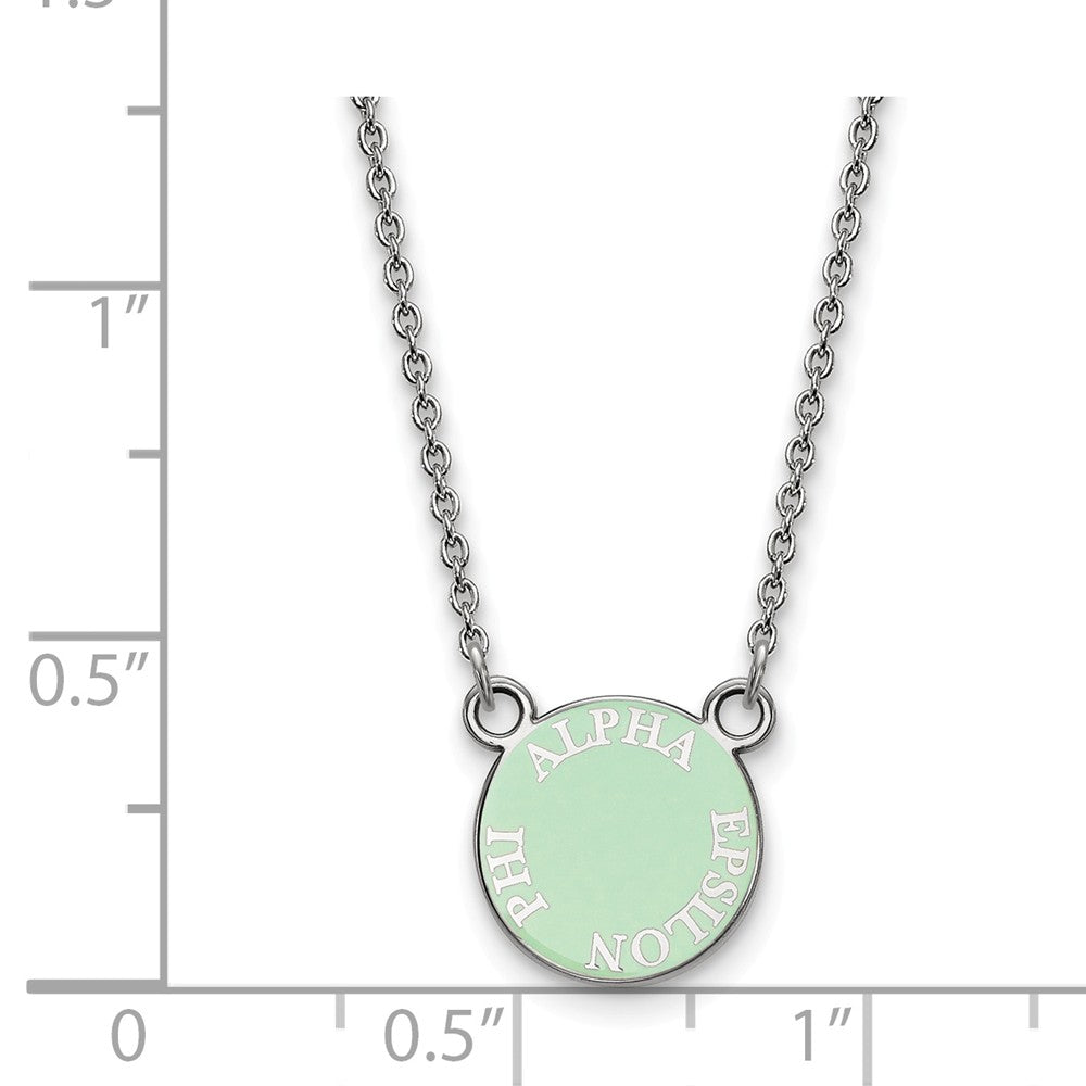 Alternate view of the Sterling Silver Alpha Epsilon Phi XS (Tiny) Enamel Disc Necklace by The Black Bow Jewelry Co.