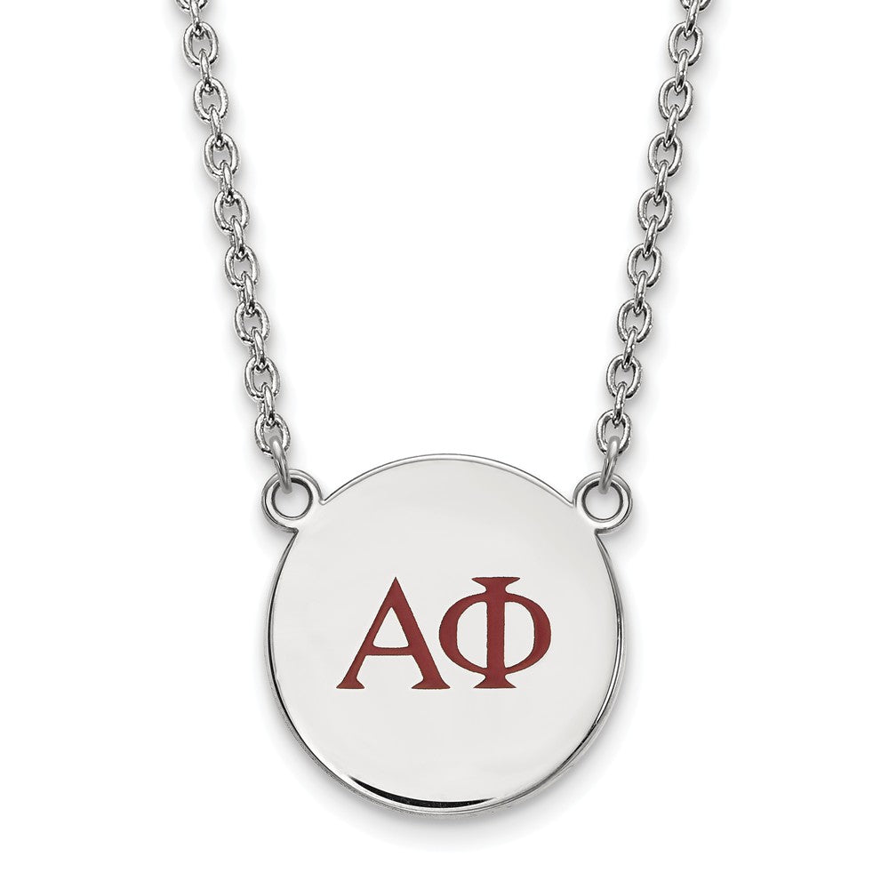 Sterling Silver Alpha Phi Large Red Enamel Greek Letters Necklace, Item N14751 by The Black Bow Jewelry Co.
