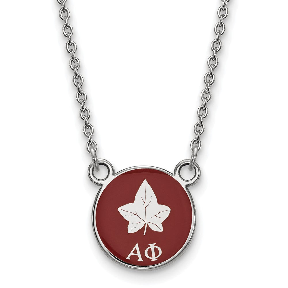 Sterling Silver Alpha Phi Small Red Enamel Logo Necklace, Item N14754 by The Black Bow Jewelry Co.