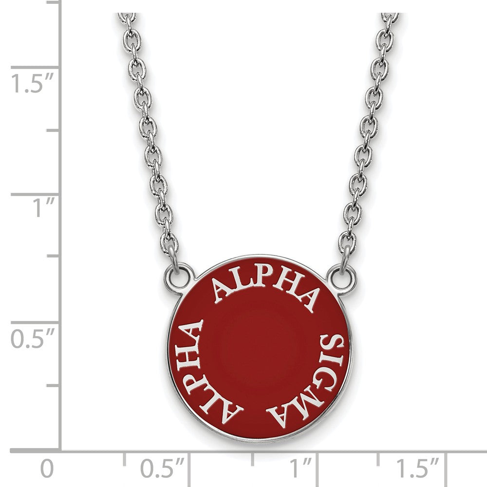 Alternate view of the Sterling Silver Alpha Sigma Alpha Large Enamel Disc Necklace by The Black Bow Jewelry Co.