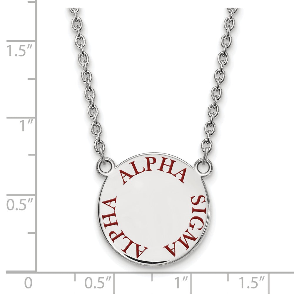 Alternate view of the Sterling Silver Alpha Sigma Alpha Large Red Enamel Necklace by The Black Bow Jewelry Co.