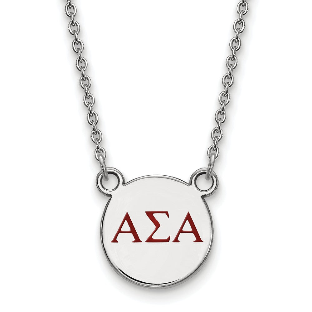 Sterling Silver Alpha Sigma Alpha Small Red Enamel Greek Necklace, Item N14763 by The Black Bow Jewelry Co.