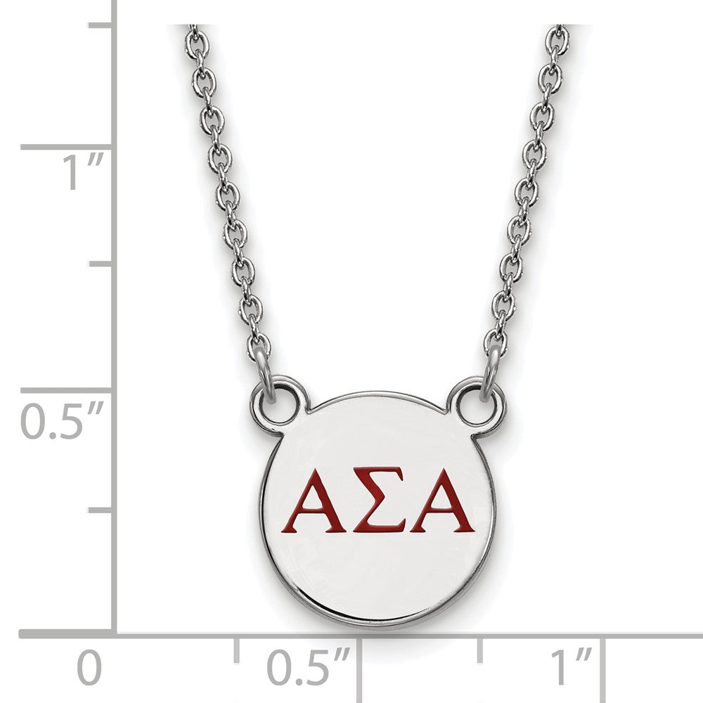 Alternate view of the Sterling Silver Alpha Sigma Alpha Small Red Enamel Greek Necklace by The Black Bow Jewelry Co.
