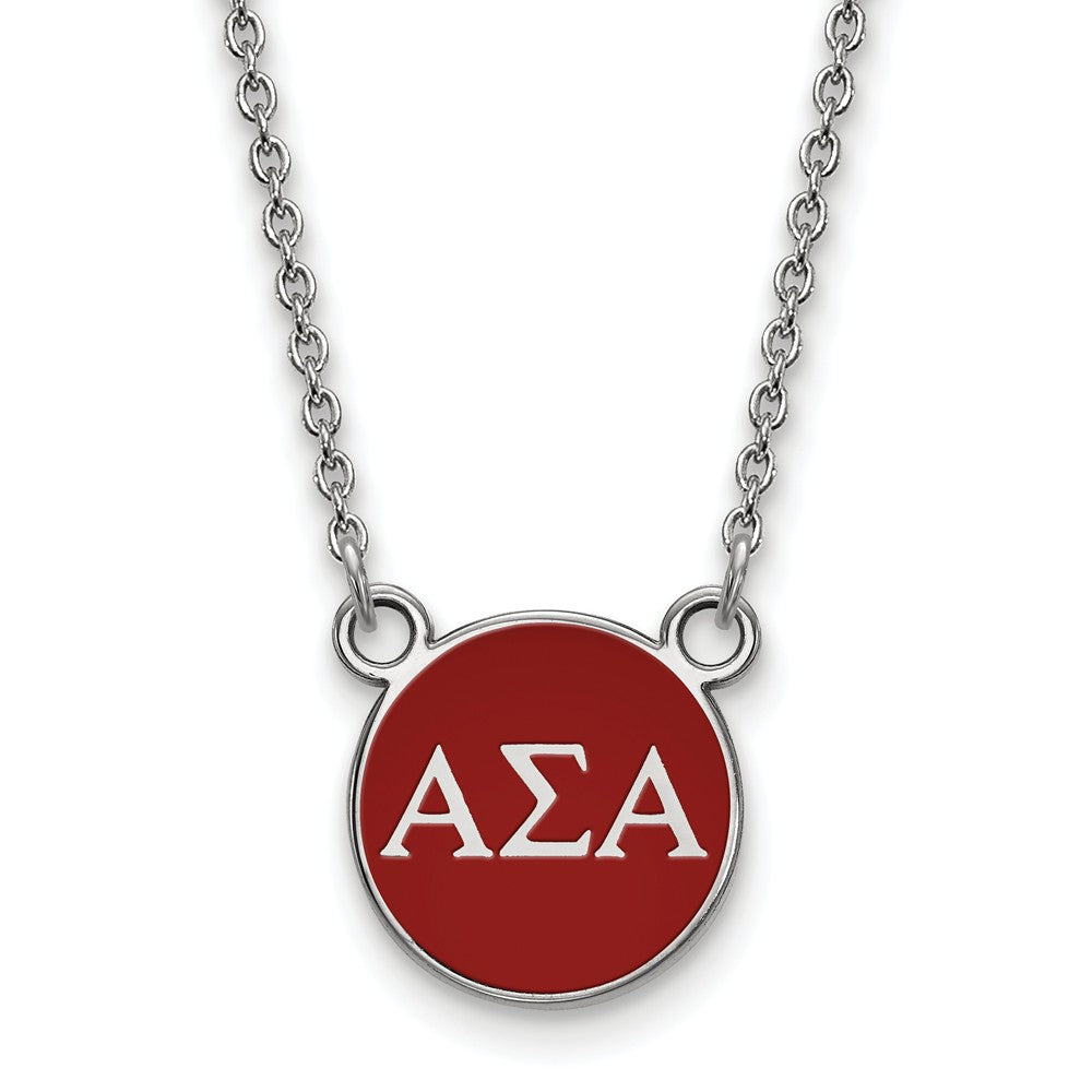 Sterling Silver Alpha Sigma Alpha Small Red Enamel Disc Necklace, Item N14765 by The Black Bow Jewelry Co.